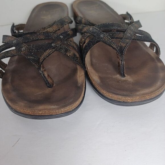 Dansko women's Janelle Eu40 US9-9,5 Leather Animal Print Strappy Thong Sandals - Picture 10 of 13